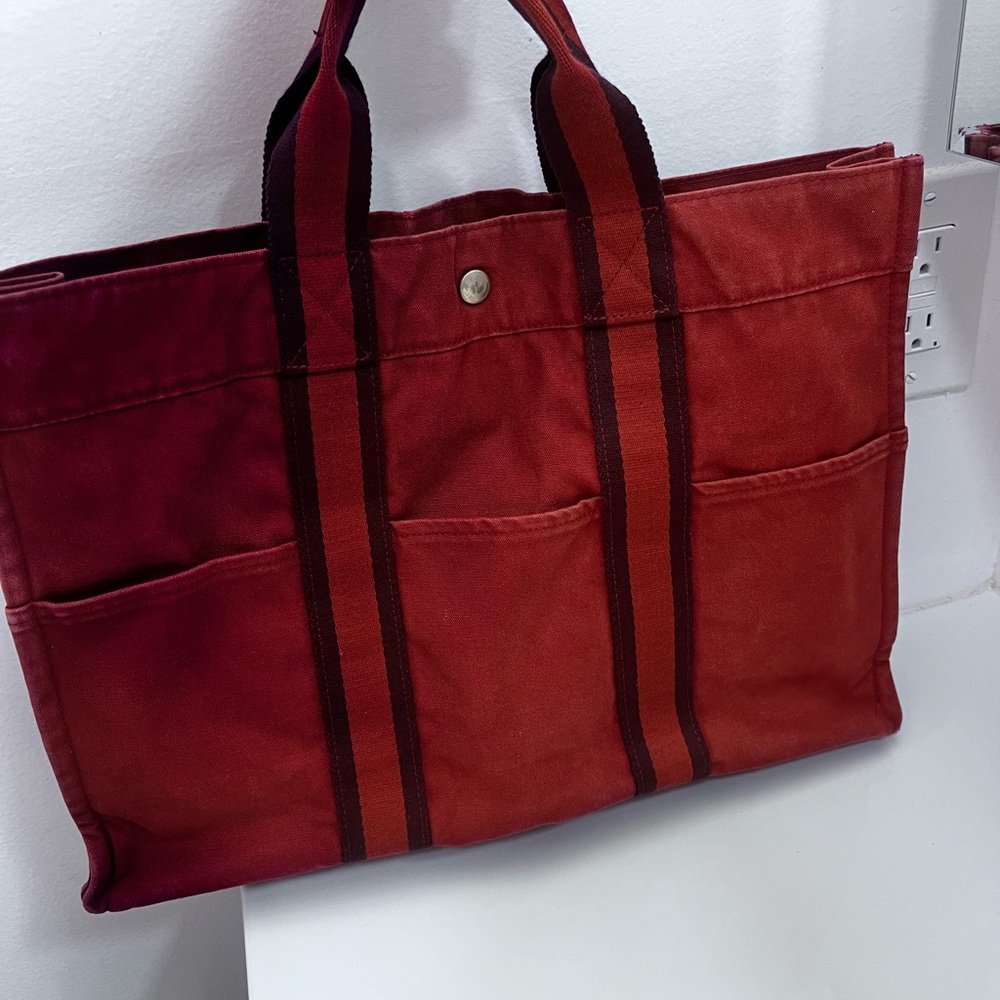 Hermes red canvas 👜 tote. - Picture 3 of 9